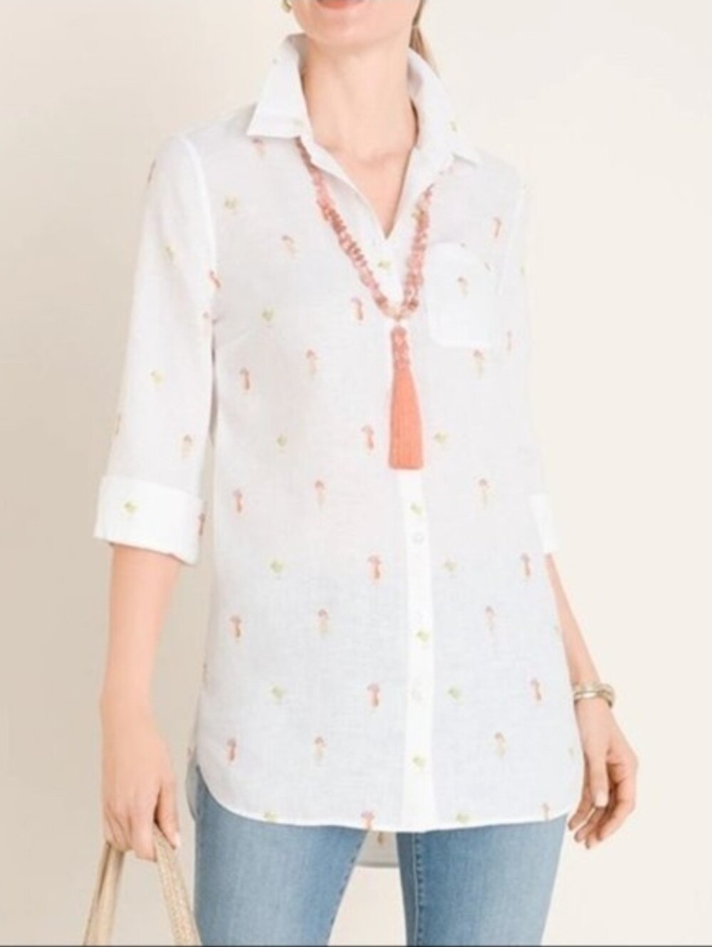 Chico’s NO IRON LINEN TROPICAL DRINK-PRINT, size 2 (12/14)